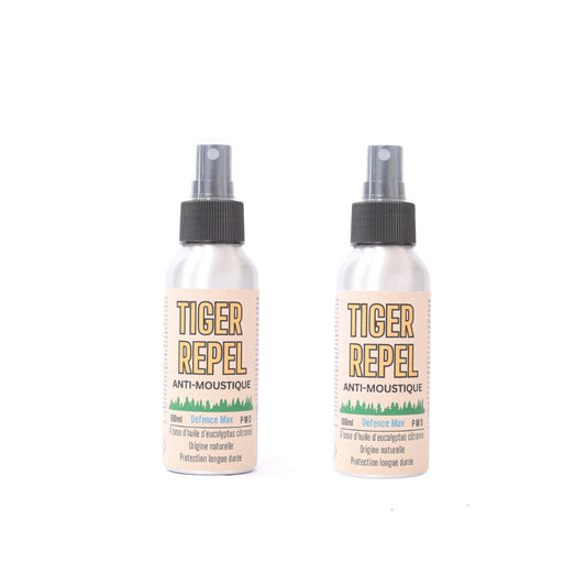 Lot de 2 sprays anti-moustique naturel Tiger Repel Défense MAX 100ml – Citriodiol sans DEET