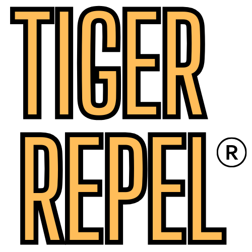 Tiger Repel logo in orange letters, natural mosquito repellent brand