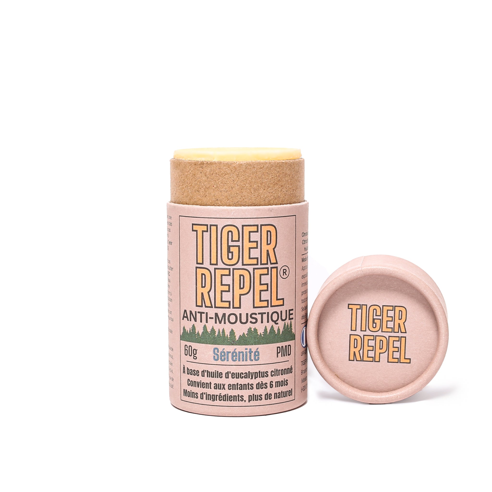 Tiger Repel Sérénité stick anti-moustique 60g, répulsif naturel à base d'huile d'eucalyptus citriodora, convient aux enfants dès 6 mois
