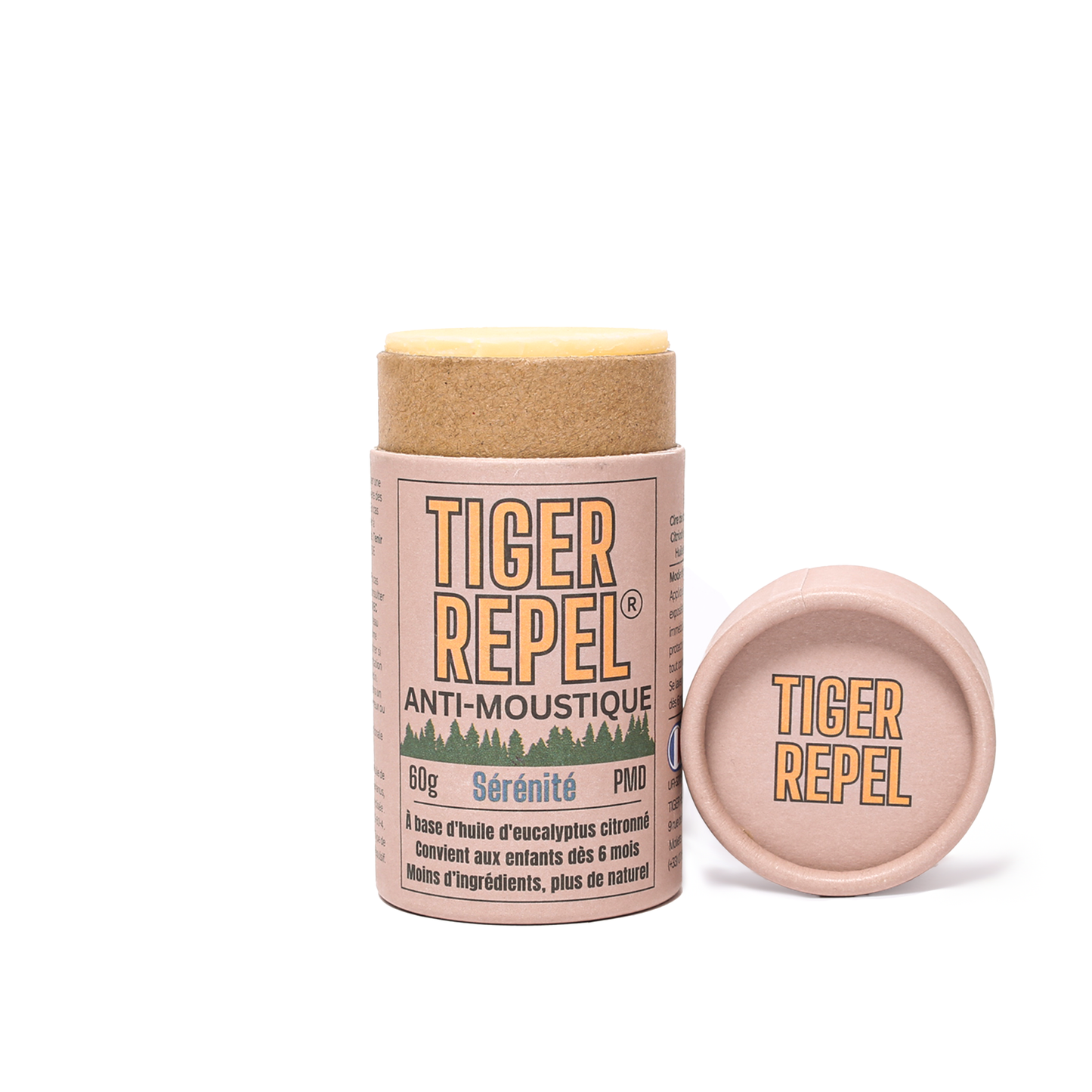 Tiger Repel Sérénité anti-moustique stick 60g, natural mosquito repellent balm with eucalyptus citriodora oil, suitable for children 6 months and up