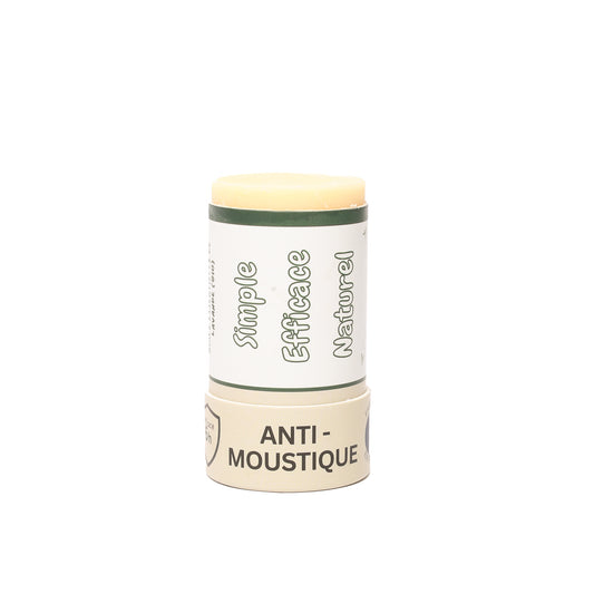 Tube en carton biodégradable du baume anti-moustique naturel Tiger Repel avec inscriptions "Simple, Efficace, Naturel" sur fond blanc.