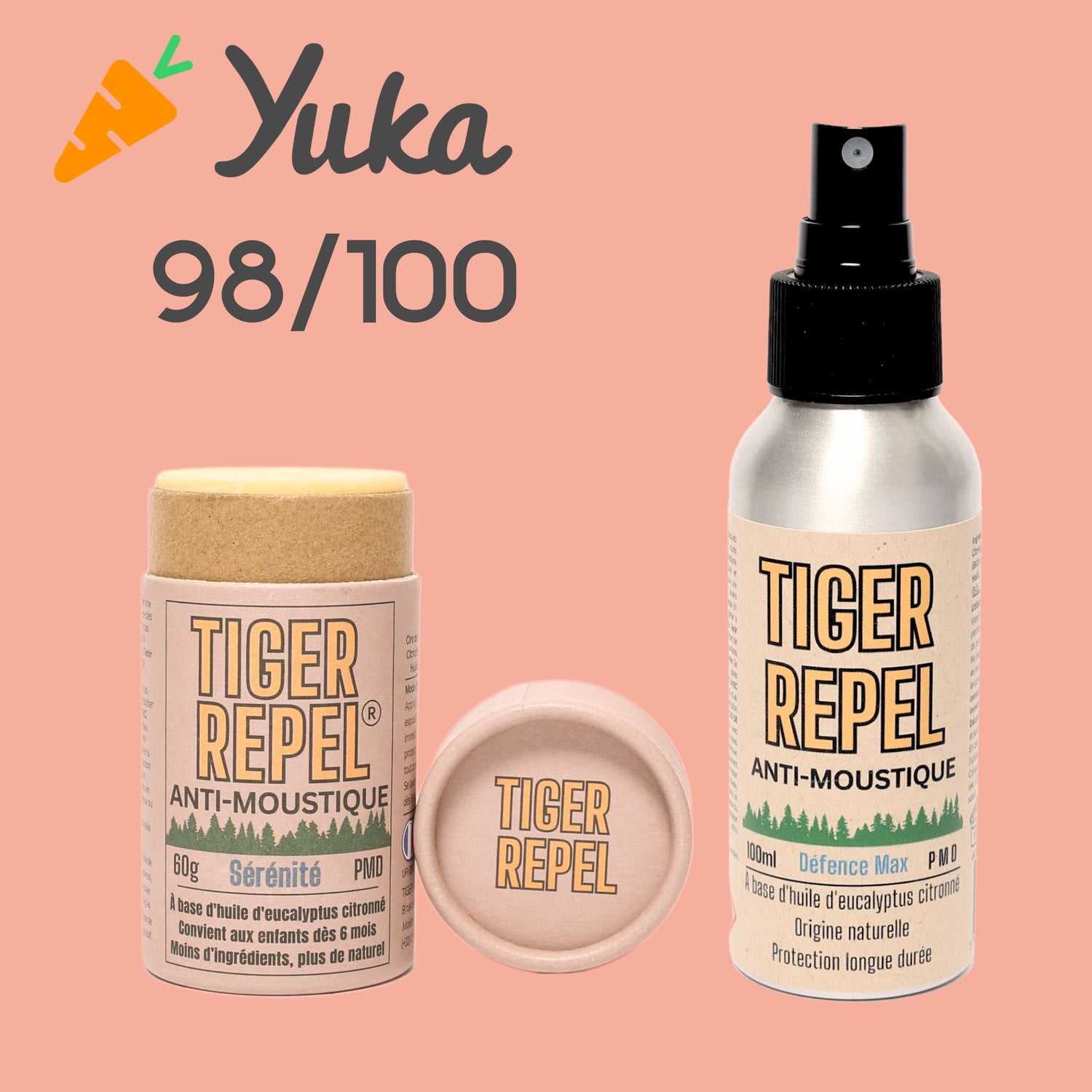 Tiger Repel Sérénité stick et Défense Max spray anti-moustique naturel — note Yuka 98/100