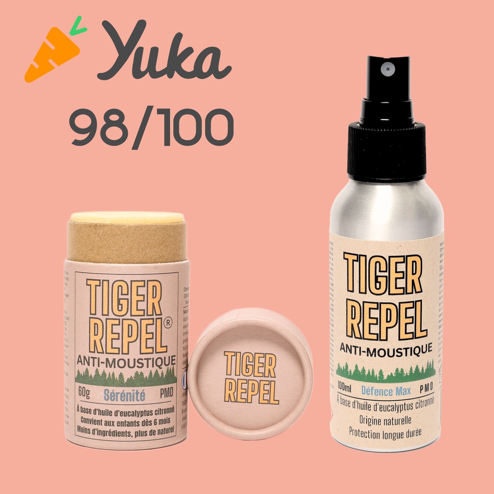 Tiger Repel Sérénité stick et Défense Max spray anti-moustique naturel — note Yuka 98/100